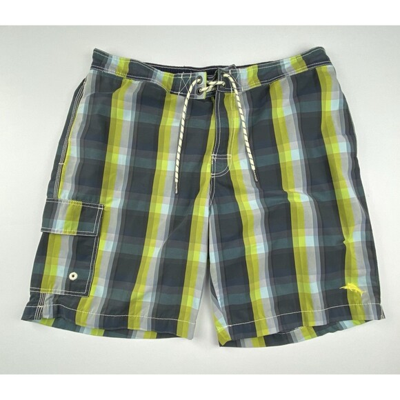 Tommy Bahama Other - Tommy Bahama Relax Swim Trunks Mens L Green Blue Plaid Cargo Lined Preppy